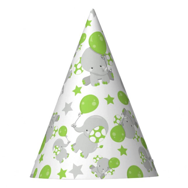 Chapeaux De Fêtes Motif Des Eléphants, Eléphants Mignons - Grey Vert (Devant)
