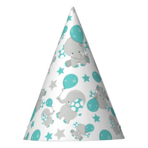 Chapeaux De Fêtes Motif Des Eléphants, Eléphants Mignons - Gris Bleu