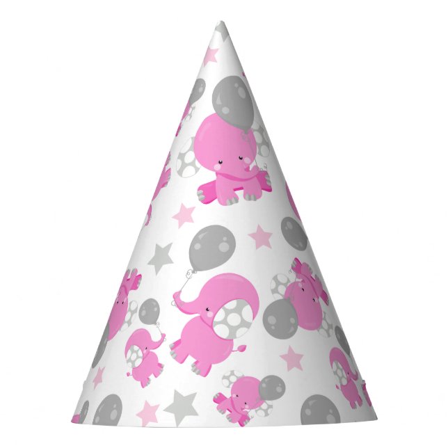 Chapeaux De Fêtes Motif Des Eléphants Roses, Eléphants Mignons, Étoi (Devant)