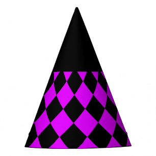 Chapeaux De Fêtes Motif Diamond de damier noir violet