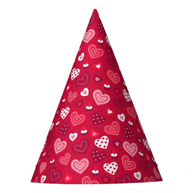 Chapeaux De Fêtes Motif du coeur de Valentine rouge et blanc (Devant)