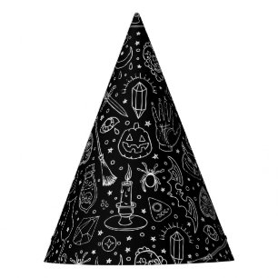 Chapeaux De Fêtes Motif du doodle noir de la fête d'Halloween
