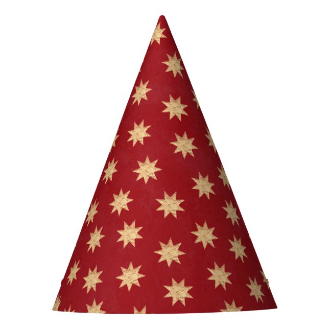 Chapeaux De Fêtes Motif Faux Gold Foil & Red Stars (Devant)