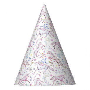 Chapeaux De Fêtes Motif floral de licorne d'aquarelle