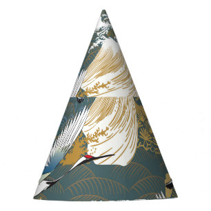 Chapeaux De Fêtes Motif japonais Vintage Crane Birds