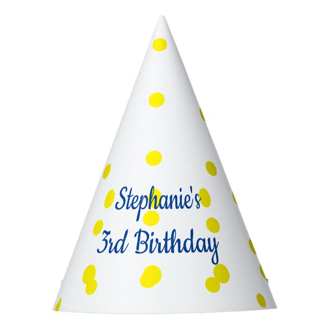 Chapeaux De Fêtes Motifs Pois jaunes Monogrammes 3e anniversaire (Devant)