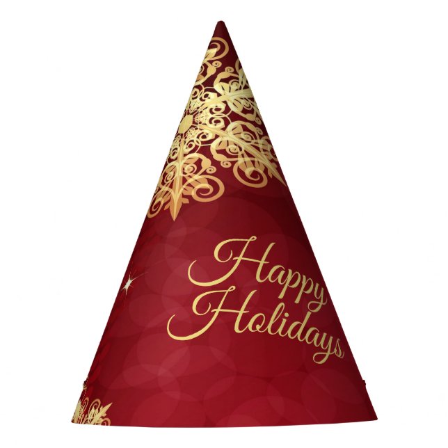 Chapeaux De Fêtes Noël cadeau Red Golden Snowflakes Holiday (Devant)