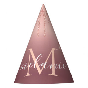 Chapeaux De Fêtes Nom du monogramme Rose texte Parties scintillant d