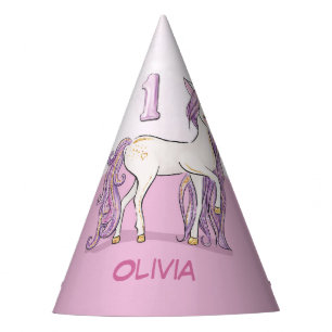 Chapeaux De Fêtes Nom personnalisé 1er anniversaire Cheval rose avec