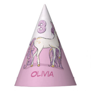 Chapeaux De Fêtes Nom personnalisé 3e anniversaire Cheval rose avec