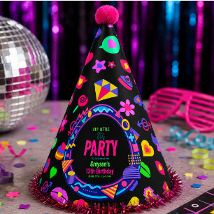 Chapeaux De Fêtes notre petit enfant d'anniversaire Retro Neon 80's