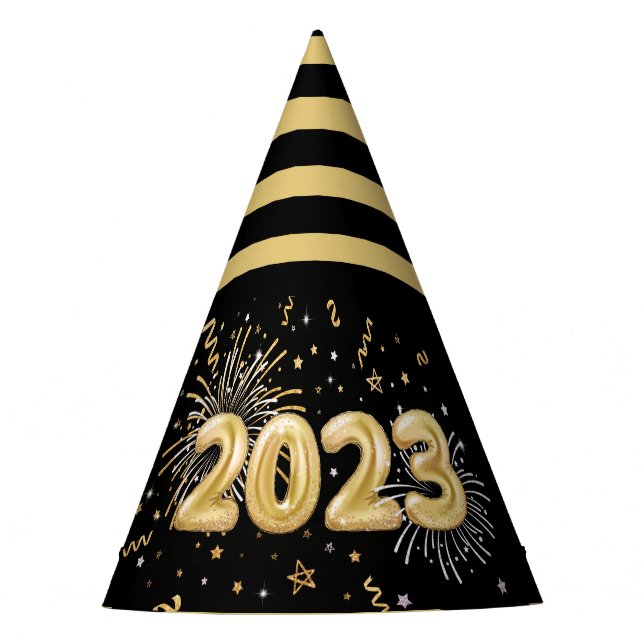 Chapeaux De Fêtes Nouvel An de la Soirée Gold Party Black 2023 (Devant)