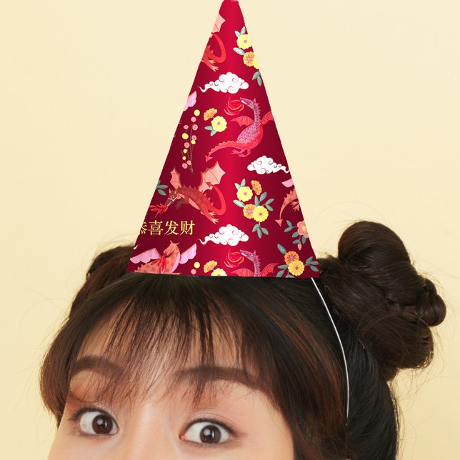 Chapeaux De Fêtes Nouvel an lunaire du dragon Casquette du Parti rou (Lunar new year of the dragon red Party Hat)