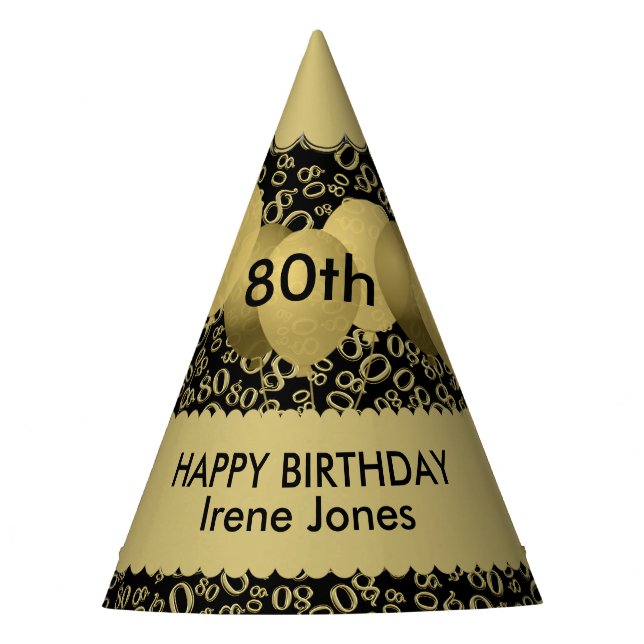 Chapeaux De Fêtes Numéro 80e anniversaire Motif Gold/Black Scallops (Devant)