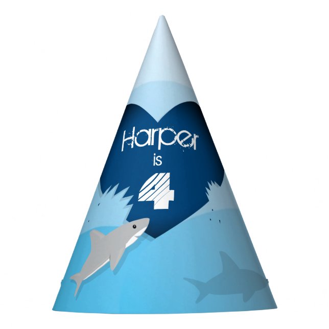 Chapeaux De Fêtes Océan bleu de coeur d'anniversaire de requin (Devant)