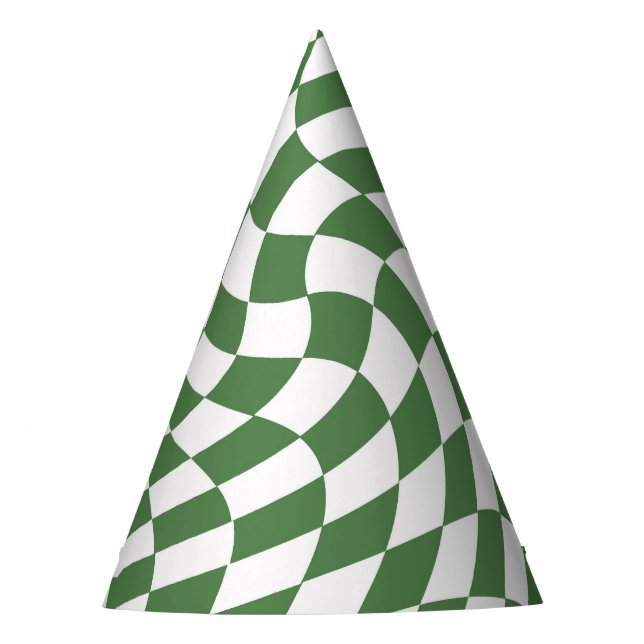 Chapeaux De Fêtes Olive Green & White À damiers Motif déformé (Devant)