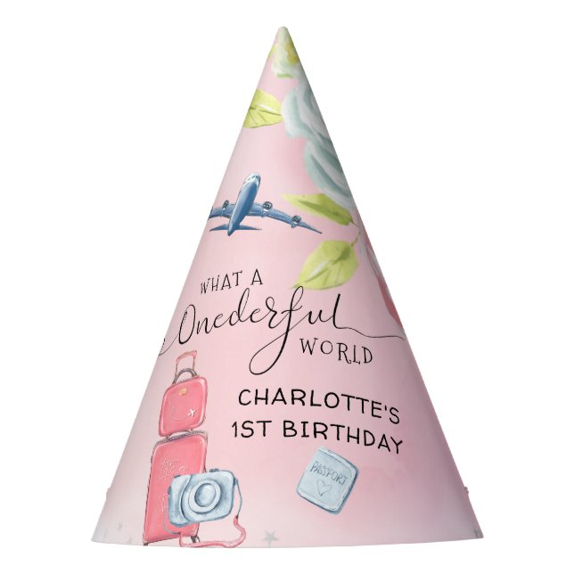 Chapeaux De Fêtes ONE derful World Girls First Birthday (Devant)