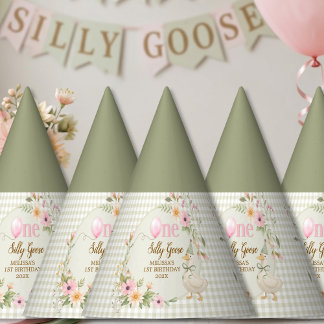 Chapeaux De Fêtes One Silly Goose Gingham Floral Birthday Party Hat