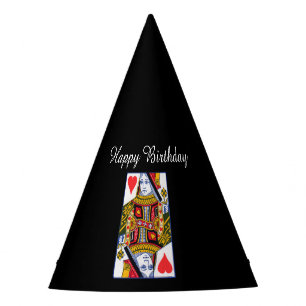 Chapeaux De Fêtes Ornate Colorful Heart Queen Carte de jeu Black