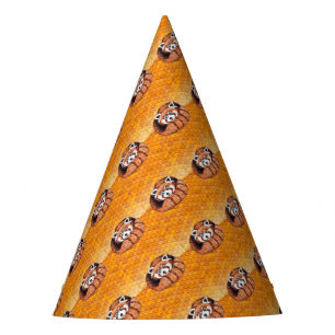 Chapeaux De Fêtes Ours De Panda Rouge Sur Cubisme Orange