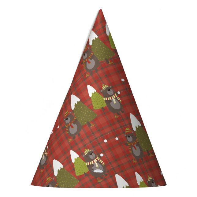 Chapeaux De Fêtes Ours d'hiver Blanc Noël Rouge Buffle Plaid (Gauche)