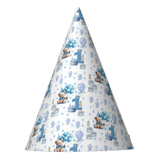Chapeaux De Fêtes Ours en peluche bleu joyeux 1er. Anniversaire papi