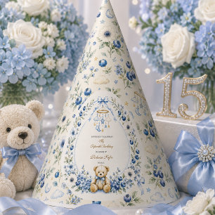 Chapeaux De Fêtes Ours en peluche floral bleu pour une fête d'annive