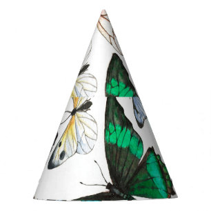 Chapeaux De Fêtes Papillons tropicaux : motif coloré d'aquarelle.