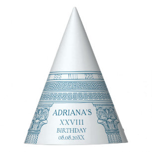 Chapeaux De Fêtes Partie Toga avec motif de méandre bleu et colonnes