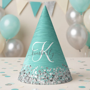 Chapeaux De Fêtes Parties scintillant argentée turquoise en métal br