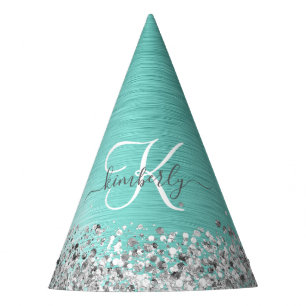 Chapeaux De Fêtes Parties scintillant argentée turquoise en métal br