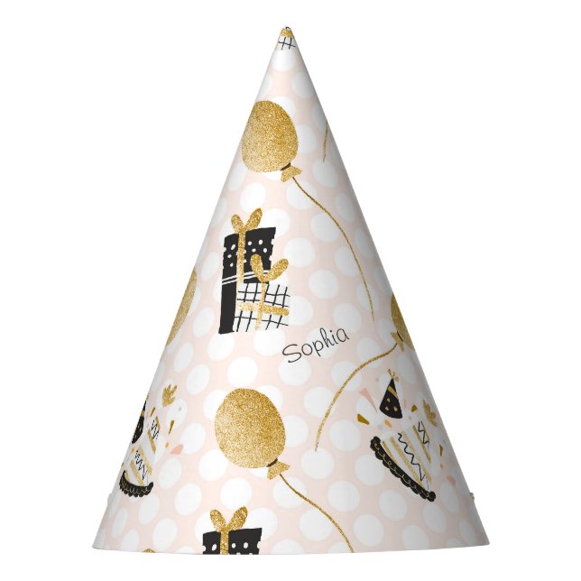 Chapeaux De Fêtes Parties scintillant d'or Ballons Enfants Nom Anniv (Devant)