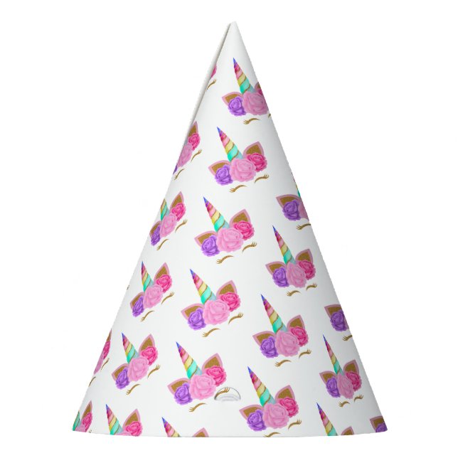 Chapeaux De Fêtes Parties scintillant d'or rose Unicorn Floral Patte (Gauche)