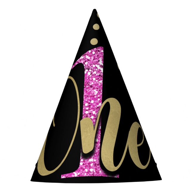 Chapeaux De Fêtes Parties scintillant rose ONE Floral noir 1er anniv (Devant)