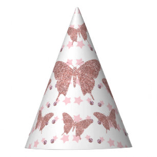 Chapeaux De Fêtes Parties scintillant rose papillon Anniversaire Cas