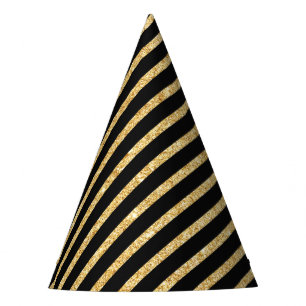 Chapeaux De Fêtes Parties scintillantes d'or et motif diagonal noir