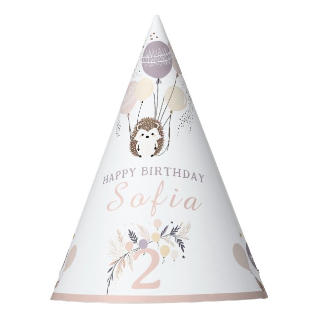 Chapeaux De Fêtes Pastel Boho Hedgehog et Balloons Anniversaire (Devant)