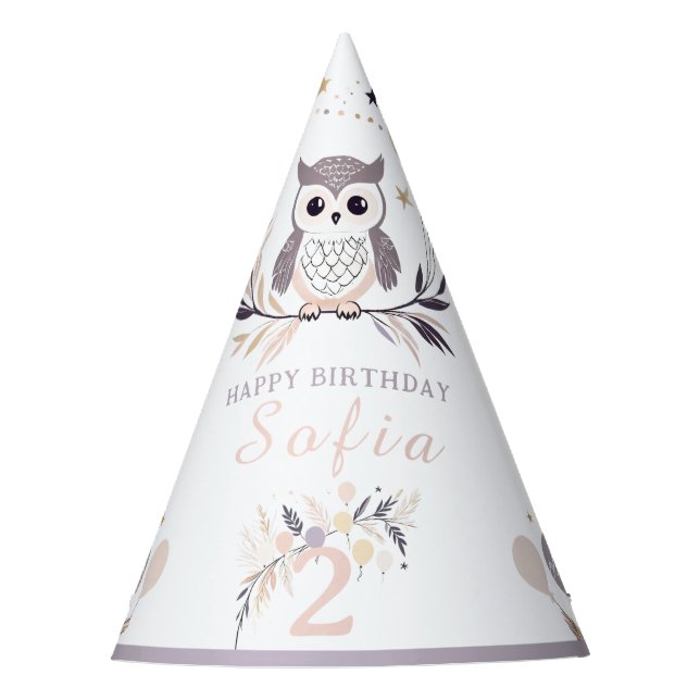 Chapeaux De Fêtes Pastel Boho Owl et Balloons Anniversaire (Devant)