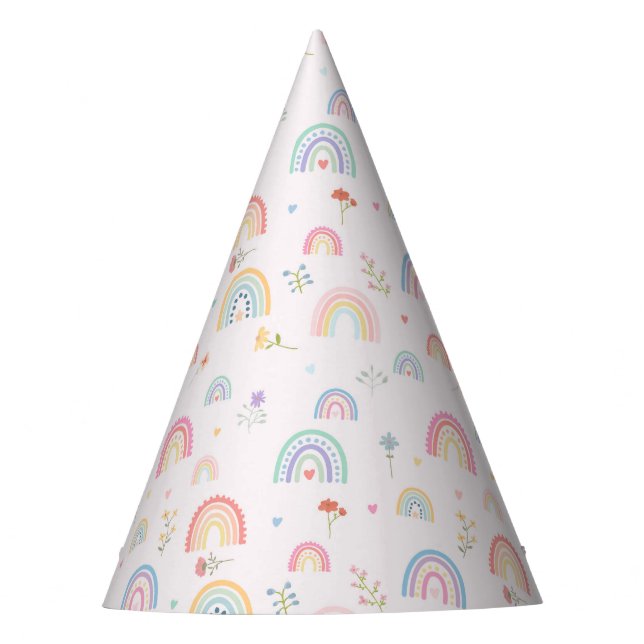 Chapeaux De Fêtes Pastel Rainbows Girly Fleurs sauvages & Coeurs (Devant)