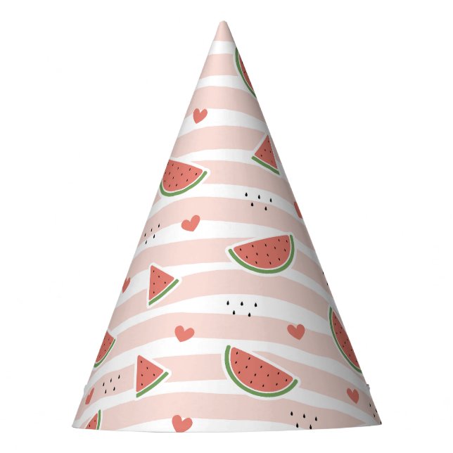 Chapeaux De Fêtes Pastèques rouges, Coeurs, Grandes Pâtes, Motif d'é (Devant)