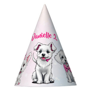 Chapeaux De Fêtes Pawty rose mignon chiots d'anniversaire imprimé