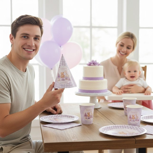 Chapeaux De Fêtes Personalized Lavender Gingham 1st Birthday Paper (Créateur téléchargé)