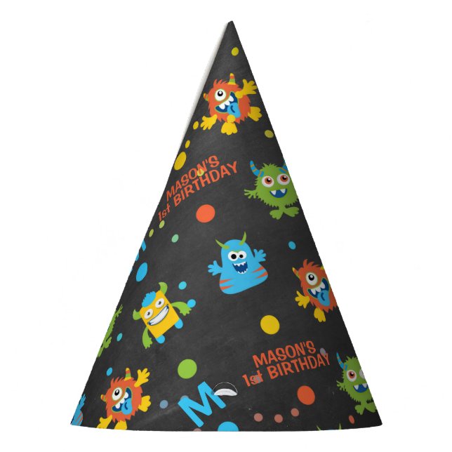 Chapeaux De Fêtes Petit Monster tableau noir 1er anniversaire (Gauche)