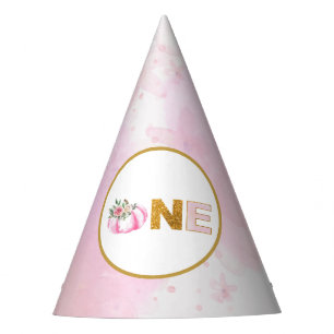Chapeaux De Fêtes Petite fille Citrouille rose or florale 1er annive