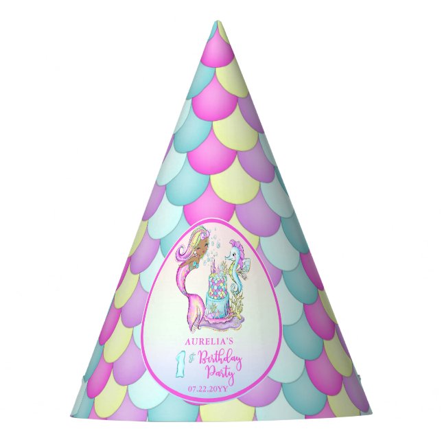 Chapeaux De Fêtes Petite Sirène de Couleur - Fille 1er Anniversaire (Devant)