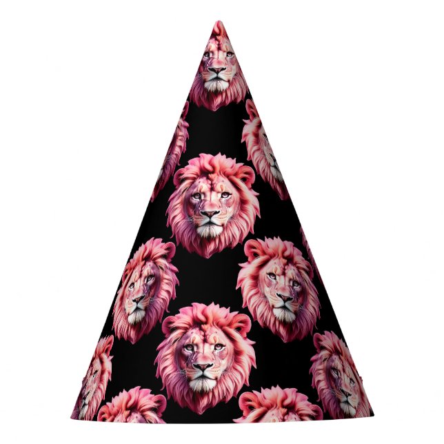 Chapeaux De Fêtes Pink Lion Head Animal Pattern Design - Black  (Devant)