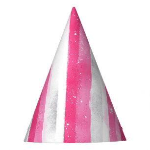 Chapeaux De Fêtes Pink White Silver Stripes Anniversaire