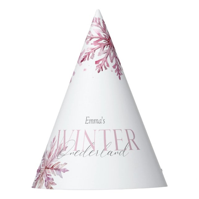 Chapeaux De Fêtes Pink Winter Wonderland Snowflake First Birthday  (Devant)