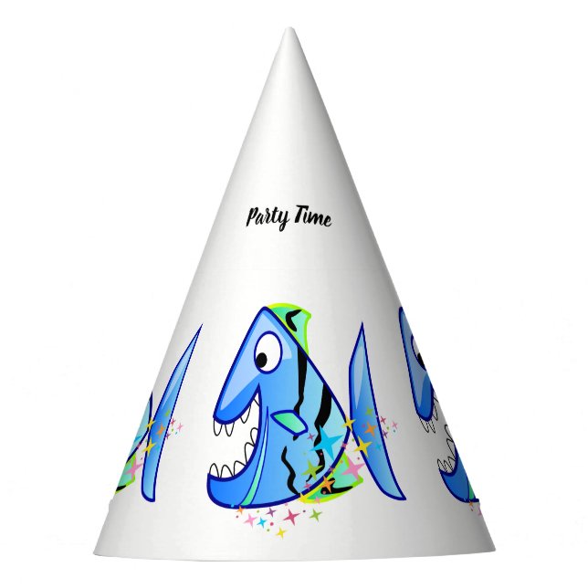 Chapeaux De Fêtes Piranha Tropical Bleu avec étoiles (Devant)