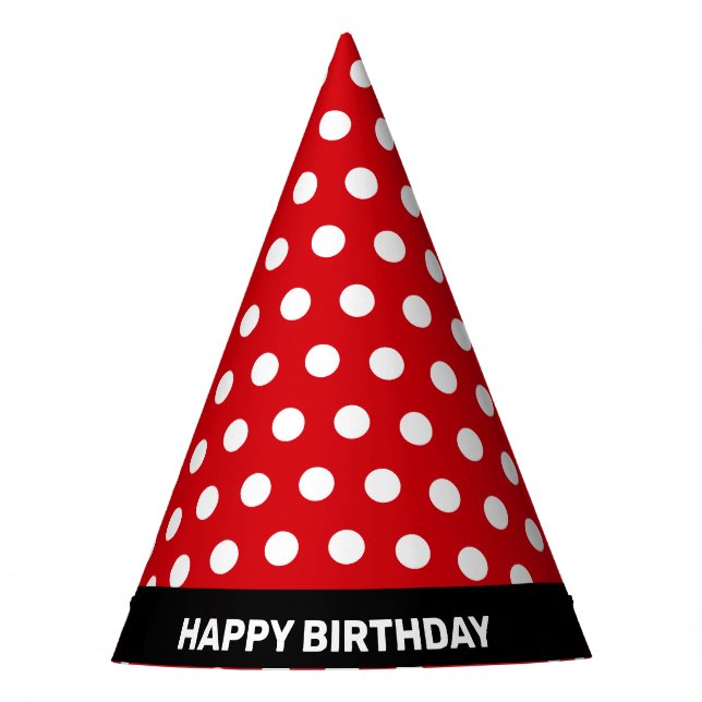 Chapeaux De Fêtes Pois blancs sur Red Happy Birthday (Devant)